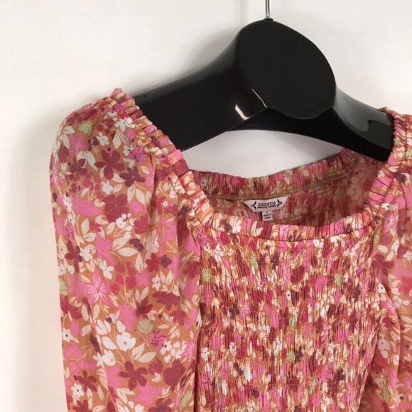 NANETTE Nanette Lepore Smocked Floral Peplum Blouse Women's Small Square Neck - Picture 5 of 11